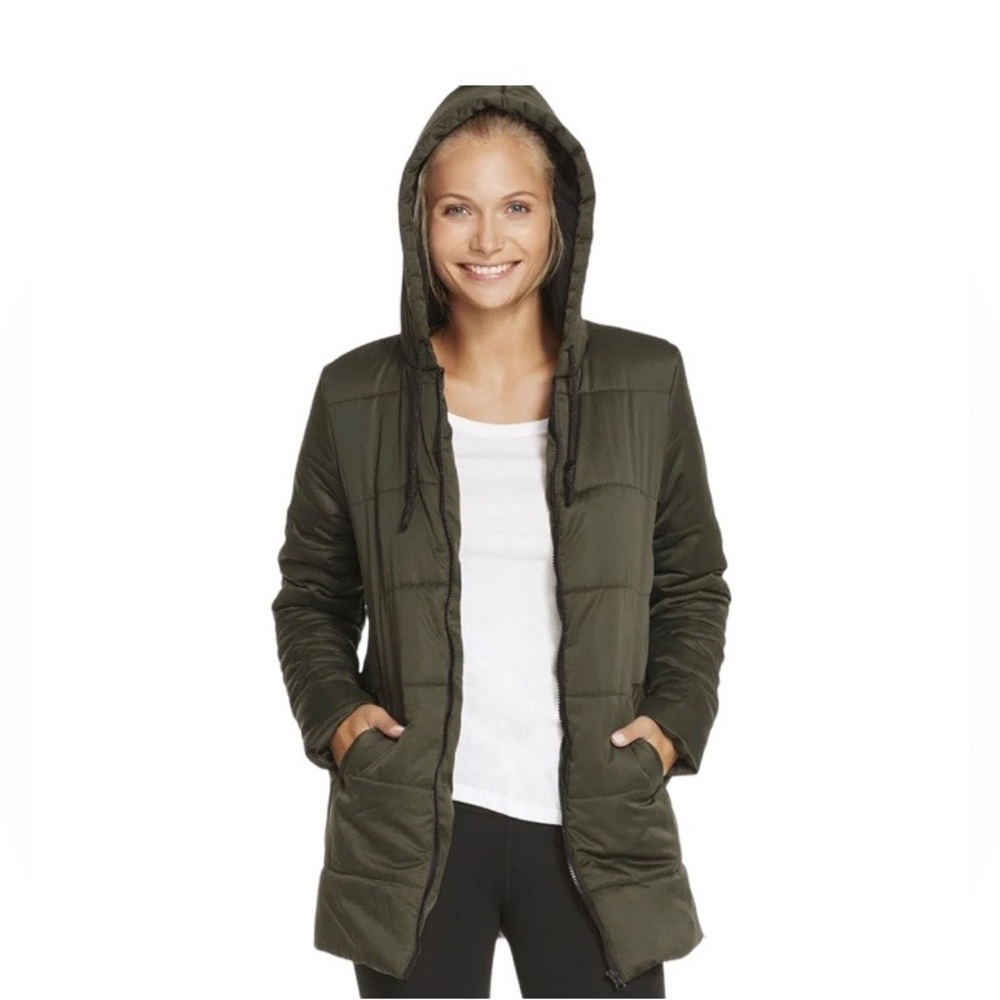 Fabletics Long Puffer Jacket Coat Olive Green XXS 0